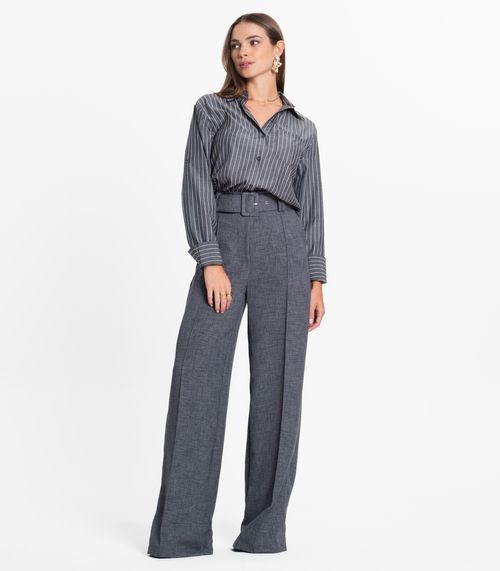 Calça Feminina Pantalona Com Cinto Select Cinza