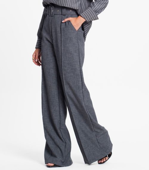 Calça Feminina Pantalona Com Cinto Select Cinza