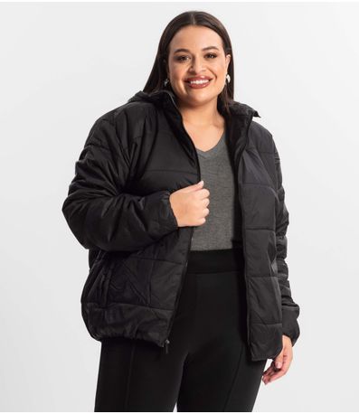 Jaqueta Com Capuz Feminina Plus Size Secret Glam Preto