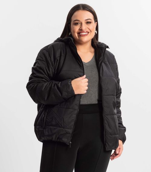 Jaqueta Com Capuz Feminina Plus Size Secret Glam Preto