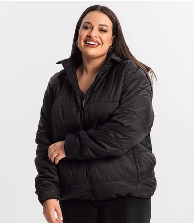 Jaqueta Com Capuz Feminina Plus Size Secret Glam Preto