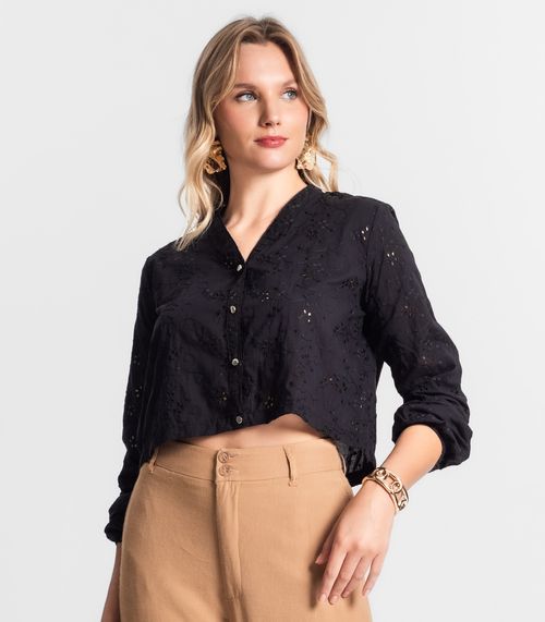 Camisa Feminina Manga Longa Em Laise Endless Preto