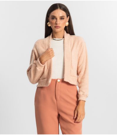 Cardigan Feminino Tricô Felpudo Endless Rosa