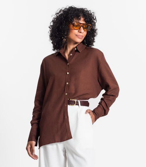 Camisa Feminina Oversized Manga Longa Select Marrom