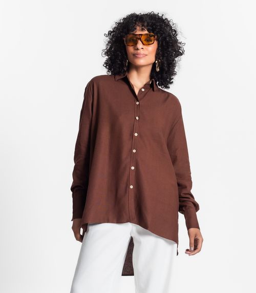 Camisa Feminina Oversized Manga Longa Select Marrom