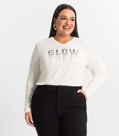 Blusa Feminina Manga Longa Plus Size Secret Glam Bege
