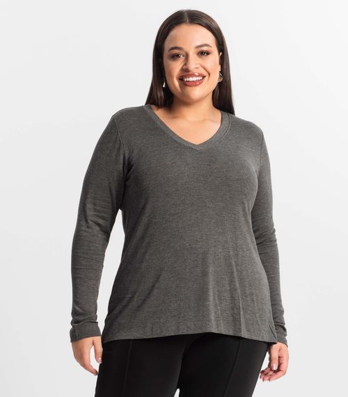 Blusa Manga Longa Visco Tricot Secret Glam Cinza