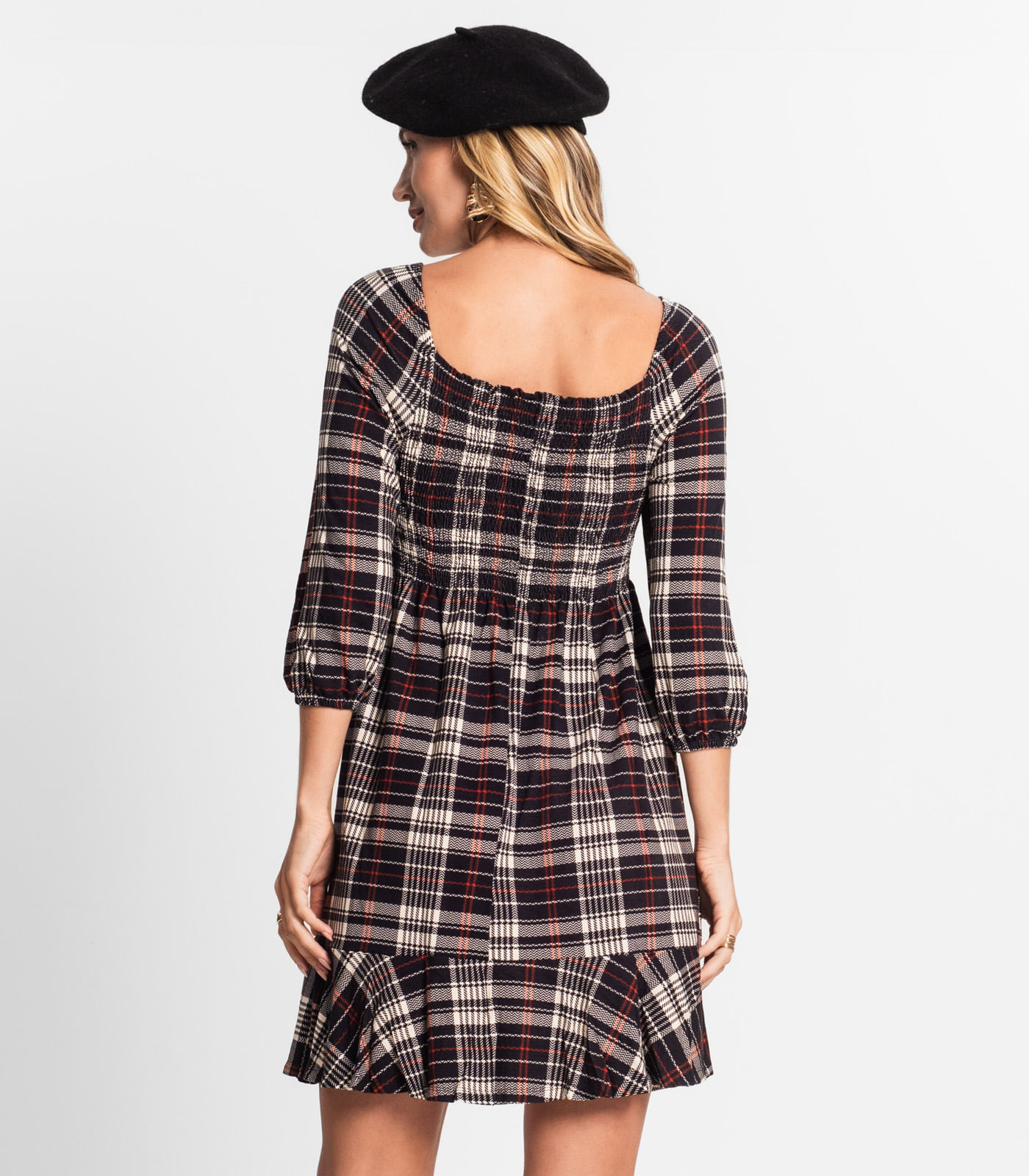 Vestido Xadrez Feminino Mangas 3/4 Endless Preto - Endless Vestido Xadrez Feminino Mangas 3/4 Endless Preto - Endless