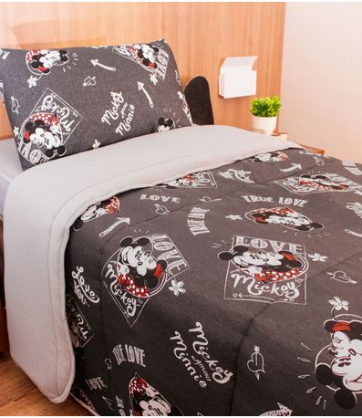 Edredom Mickey Solteiro Doce vida Cinza