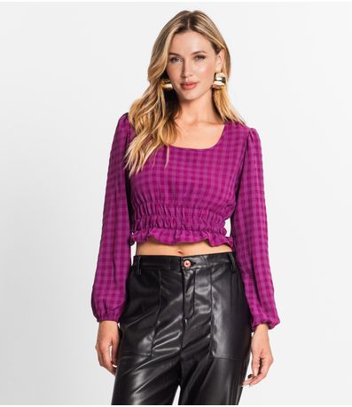 Blusa Manga Longa Feminina Xadrez Endless Roxo