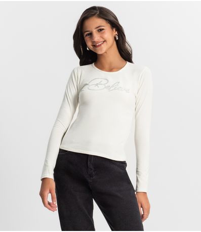 Blusa Juvenil Feminina Manga Longa Minty Bege