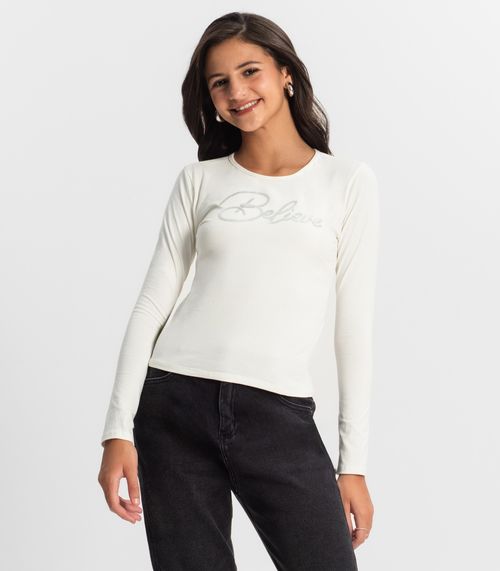 Blusa Juvenil Feminina Manga Longa Minty Bege
