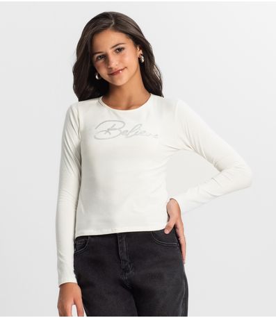 Blusa Juvenil Feminina Manga Longa Minty Bege