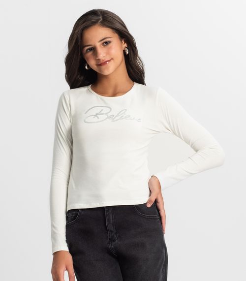 Blusa Juvenil Feminina Manga Longa Minty Bege