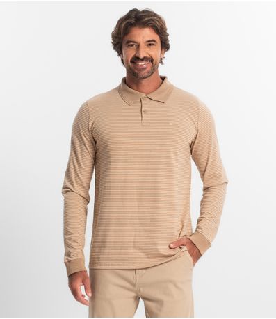 Camisa Polo Manga Longa Maquinetada Diametro Marrom