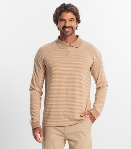 Camisa Polo Manga Longa Maquinetada Diametro Marrom