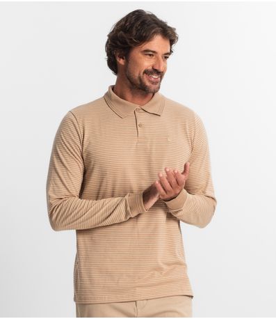Camisa Polo Manga Longa Maquinetada Diametro Marrom