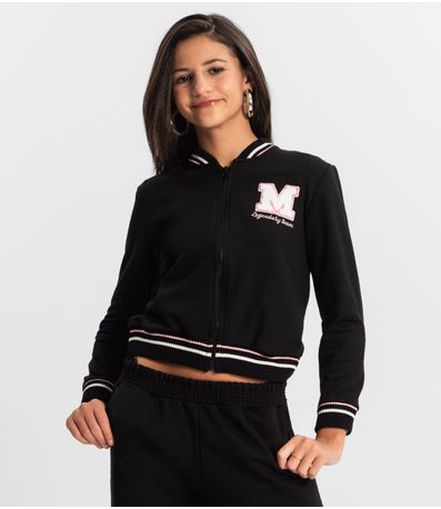 Jaqueta Juvenil Feminina Em Moletom Minty Preto