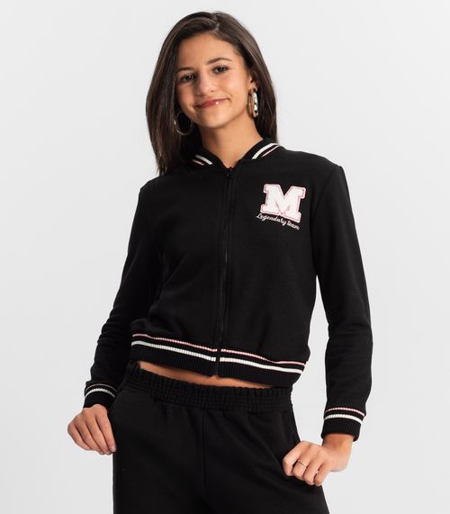 Jaqueta Juvenil Feminina Em Moletom Minty Preto