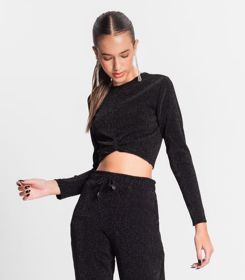 Blusa Juvenil Feminina Manga Longa Minty Preto