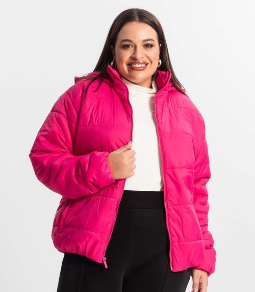 Jaqueta Com Capuz Feminina Plus Size Secret Glam Rosa
