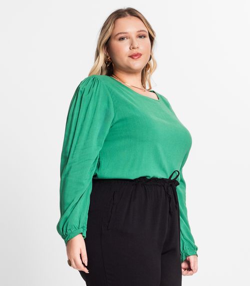 Blusa Manga Longa Viscose Slub Prime Secret Glam Verde