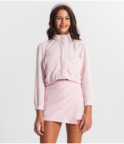 Jaqueta Juvenil Em Tweed Minty Rosa