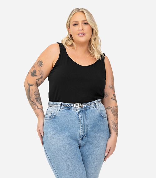 Blusa De Alça Feminina Plus Size Secret Glam Preto