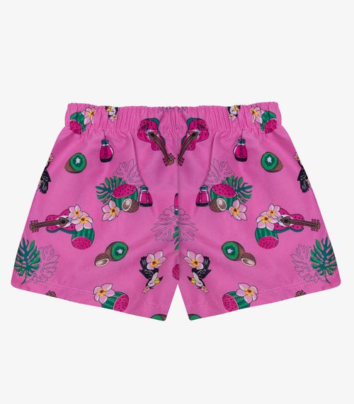 Shorts Feminina Tactel Estampado Rovitex Kids Rosa