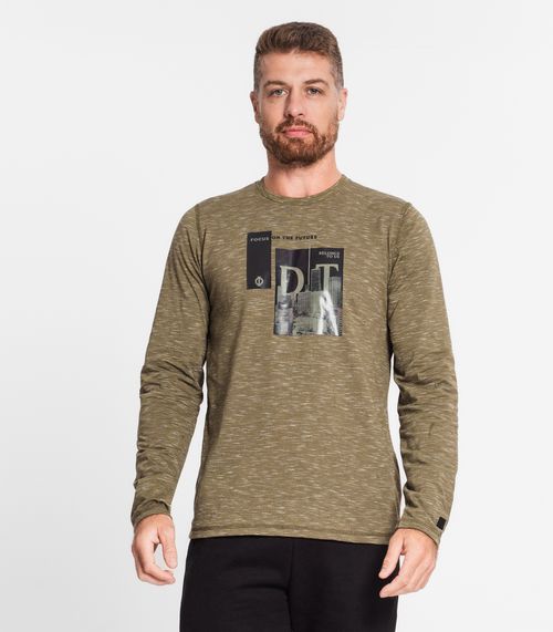 Camiseta Manga Longa Em Meia Malha Diametro Verde