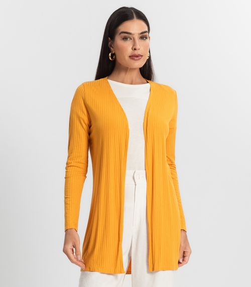 Cardigan Feminino Ribana Canelada Endless Amarelo