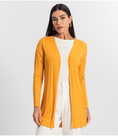 Cardigan Feminino Ribana Canelada Endless Amarelo