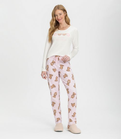 Pijama Feminino Manga Longa Mensageira Da Paz Branco