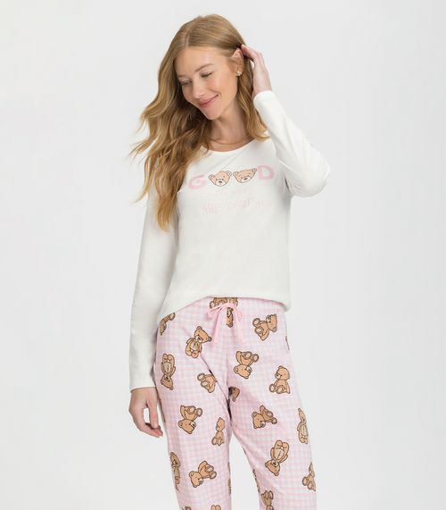 Pijama Feminino Manga Longa Mensageira Da Paz Branco