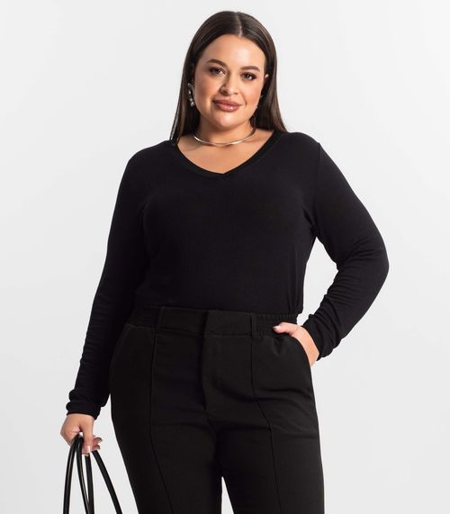 Blusa Manga Longa Visco Tricot Secret Glam Preto