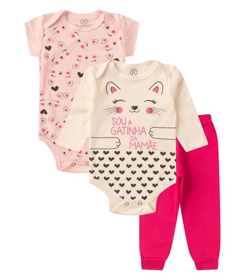 Kit Body Infantil Longo 3 Peças Kappes Rosa