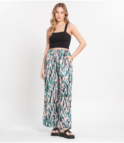 Conjunto Feminino Cropped e Calça Estampada Select Preto