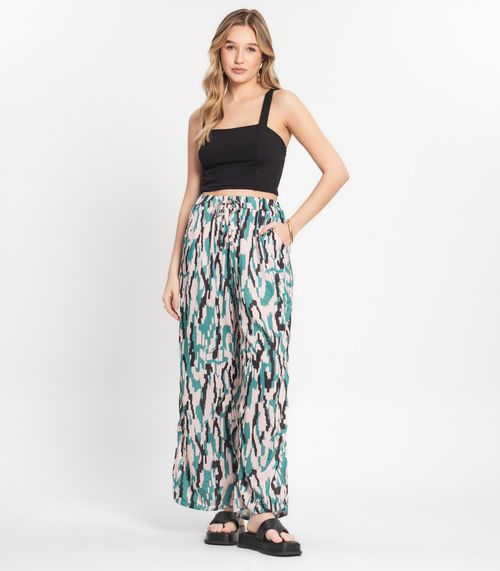 Conjunto Feminino Cropped e Calça Estampada Select Preto