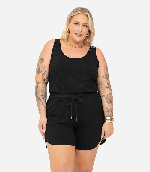 Regata Plus Size Em Ribana Canelada Secret Glam Preto