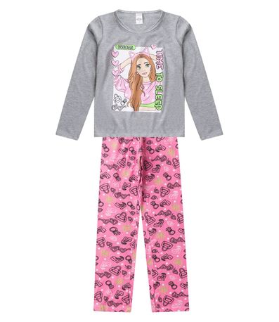 Pijama Menina Manga Longa Brilha No Escuro Kappes Cinza