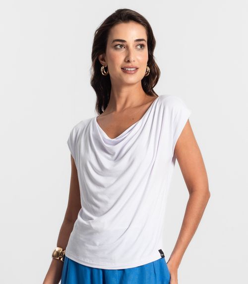 Blusa Feminina Com Decote Drapeado KO Branco