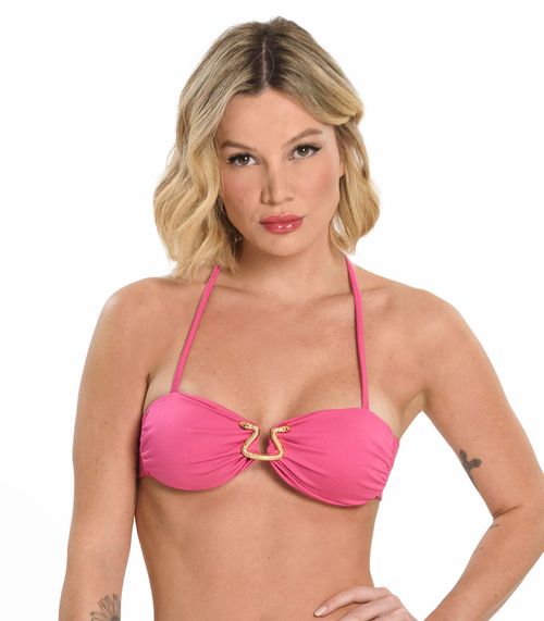 Top Biquíni Com Detalhe Loule Rosa