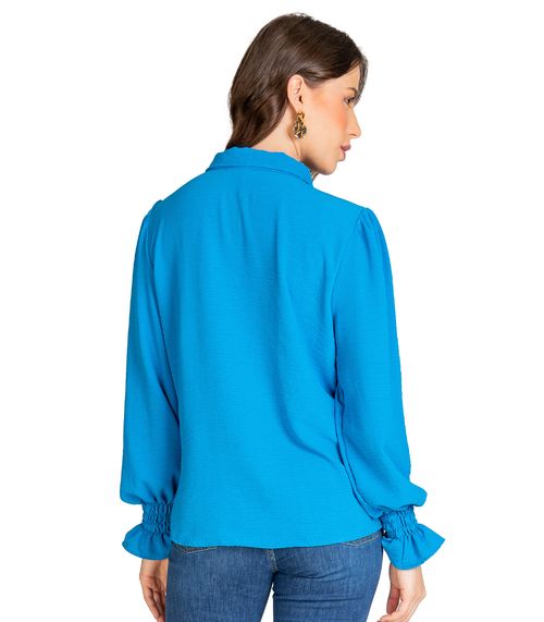Camisa Feminina Em Duna Com Lastex No Punho Select Azul