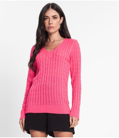 Blusa Feminina Longa Tricot Trançado Select Rosa