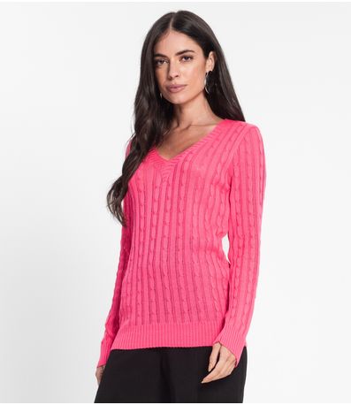 Blusa Feminina Longa Tricot Trançado Select Rosa