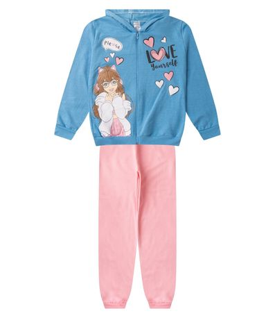 Conjunto De Moletom Menina Com Capuz Kappes Azul