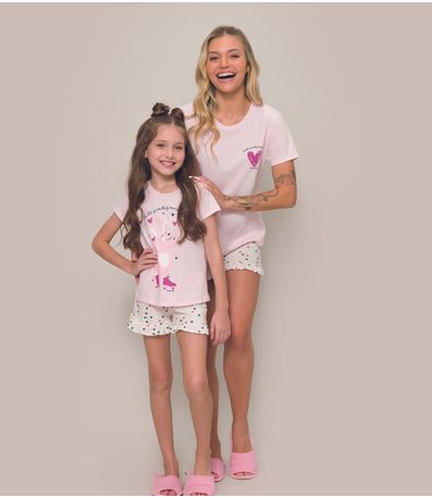 Pijama Adulto Feminino Manga Curta Evanilda Rosa