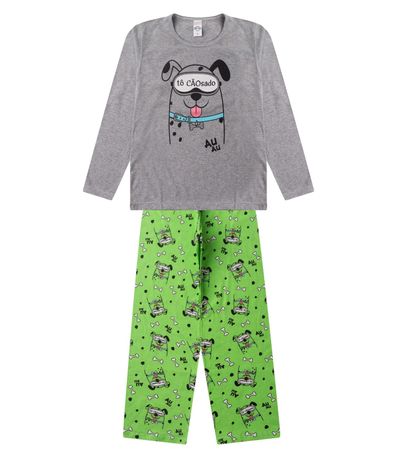 Pijama Menino Manga Longa Brilha No Escuro Kappes Cinza