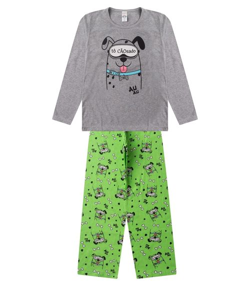 Pijama Menino Manga Longa Brilha No Escuro Kappes Cinza