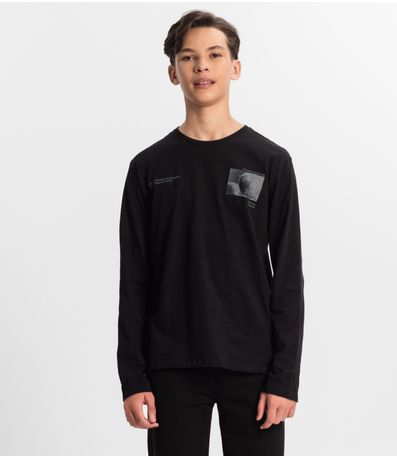 Camiseta Juvenil Masculina Manga Longa Minty Preto